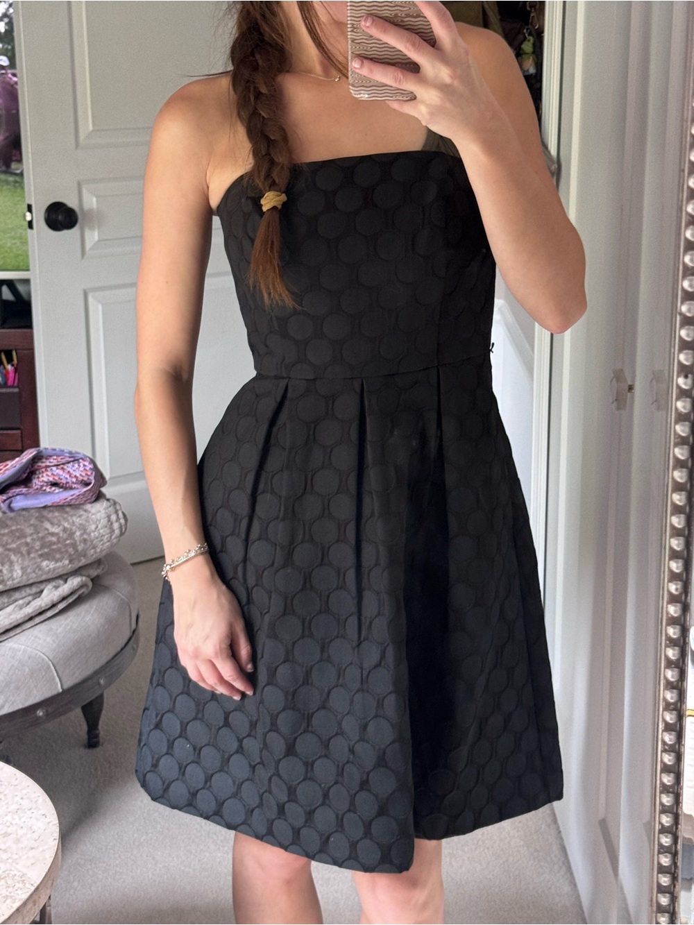 Strapless Black Textured Fit-and-Flare Dress